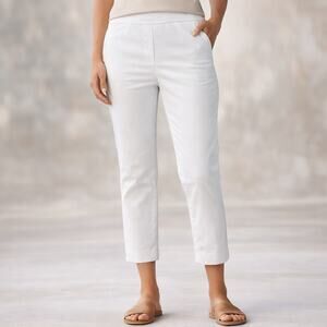 Spanx White Cropped Pants Women's Large Stretch Pull On Slim Ankle